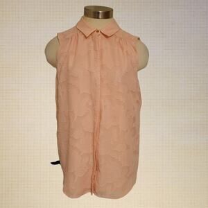 Floral Sheer Sleeveless Blouse Pink ELLE Button Front Top Medium 19.5x26